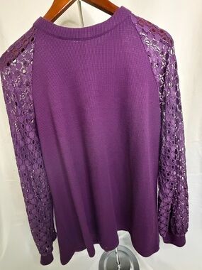 Miholl Purple Knit Top with Lace Shoulder